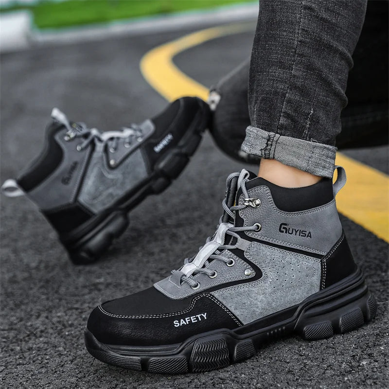 New Fashion 2026 High Top Safety Work Shoes Men Sneakers Steel Toe Cap Anti-puncture Indestructible Construction Site Boots