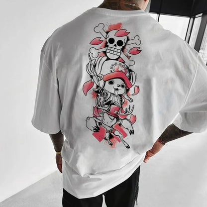 One Piece Men's T-shirt Summer Tony Tony Chopper Japanese Anime Autumn Boy Children's Short-sleeved Hip-hop Parent-Child Outfit