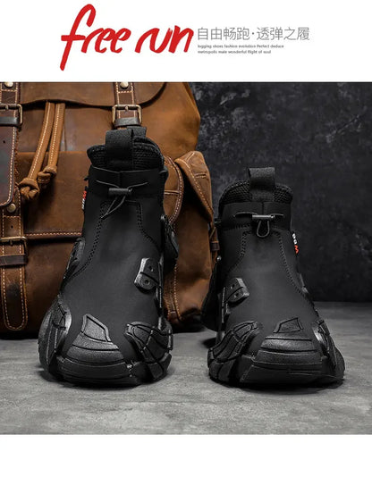 Men's Outdoor Short Boot Thick Soled High Top Casual Shoes Fashionable Trendy Shoes Male Sports Shoe Autumn Bare Boots 2024 New