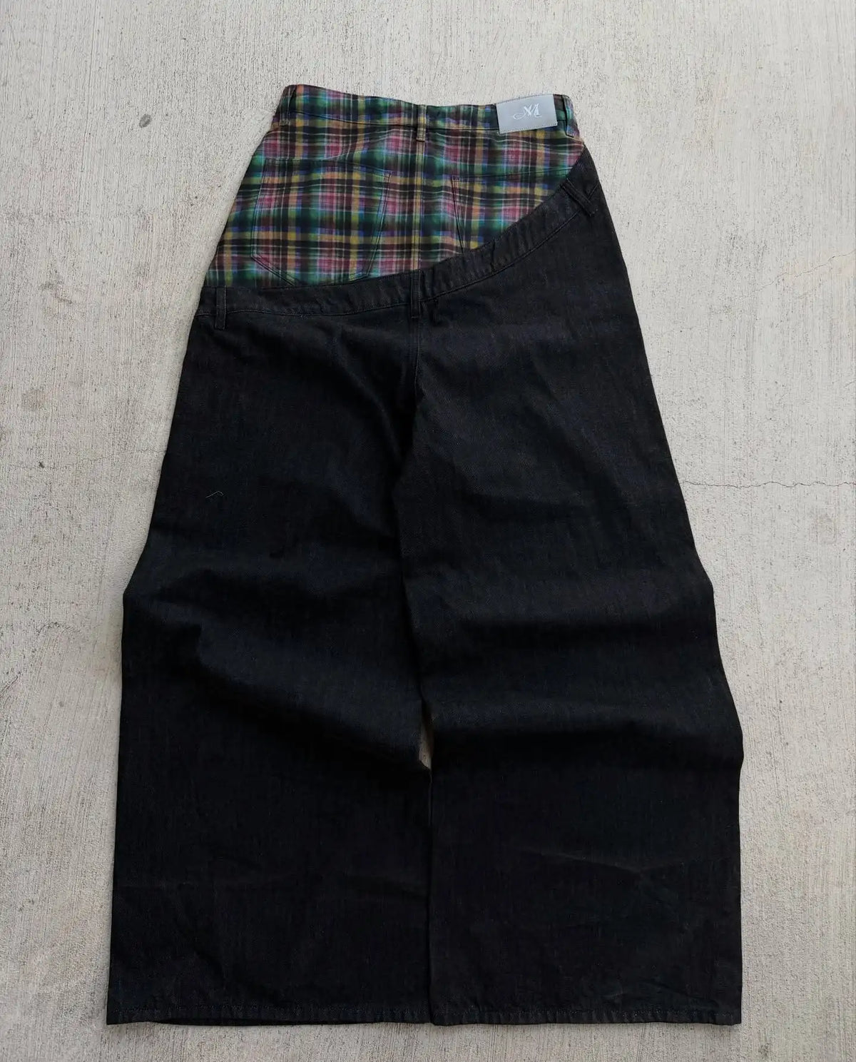 Y2k Slanted Runway Baggy Jeans Retro Plaid Patchwork Men Women Wide Leg Pants American Hip Hop Streetwear Unisex Casual Jeans