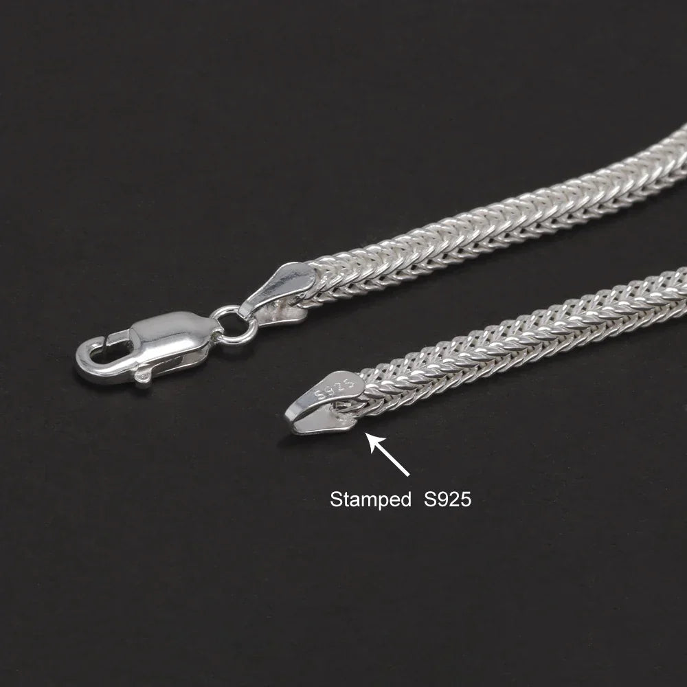 2.8mm 925 Sterling Silver Fox Tail Chain Bracelet for Men Women High Polished Classic Bracelet Simple Trendy Jewelry Accessories