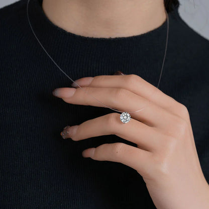 0.5-5CT Moissanite Pendant Necklace Women  Certified 925 Sterling Silver Transparent Fishing Line Choker Chain Jewelry