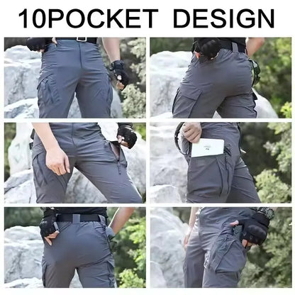 Men Tactical Pants Waterproof Cargo Pants Multi Pockets Spring Summer Thin Outdoor Camping Trekking Hiking Quick Dry Trousers