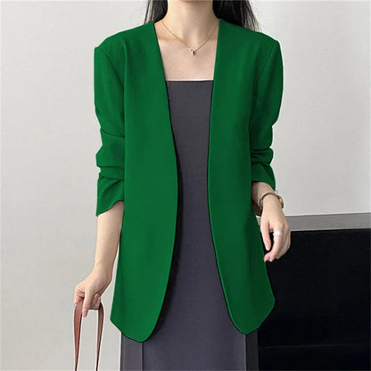 Fashion New Solid Casual Joker Women's Blazer Spring Autumn No Placket Cardigan Suit Jackets V-neck Long Sleeve 19-Color Coats