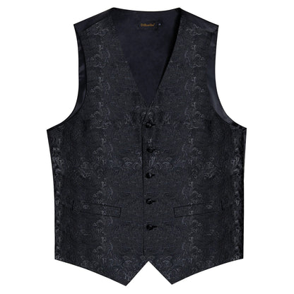 Suit Vest for Men Black Solid Paisley Wedding Prom Groom Jacquard Waistcoat with Necktie for Tuxedo Men Clothing