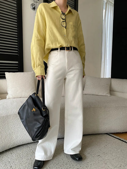 Spring women's fashionable and simple commuting temperament, high waist wide leg straight leg slimming jeans