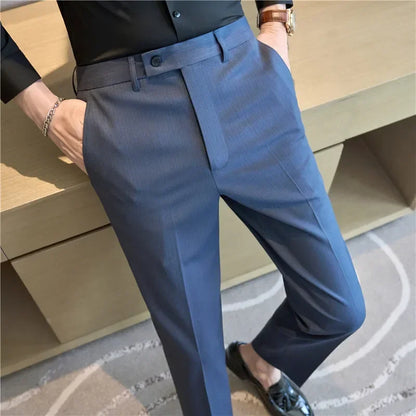 British Style Pinstripe Slim Fit Suit Pant Men Business Casual Simple Dress Pants High Quality Social Wedding Party Trousers