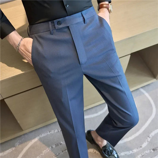 British Style Pinstripe Slim Fit Suit Pant Men Business Casual Simple Dress Pants High Quality Social Wedding Party Trousers