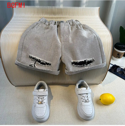 Korean Children's Summer Clothes Kids Set Outfits Boys 2026 Handsome Sleeveless&Short Sleeved T-shirt Denim Shorts 2-piece Set