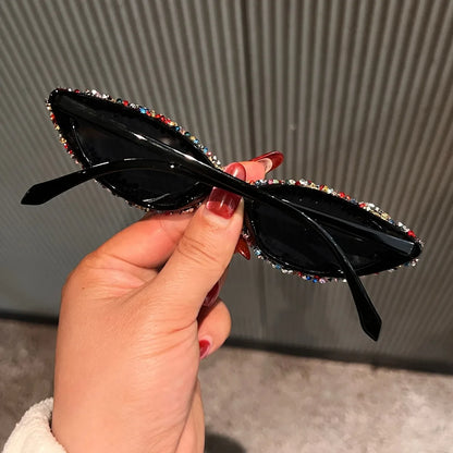 Disco Party Dance Sparkling Sunglasses Women Bling Red Rhinestone Sexy Retro Small Cat Eye Frame Shades for Club Prom UV400