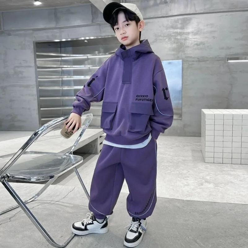 2025 Boys' Long Sleeve Spring Autumn Two-Piece Hoodie Set Trendy Cool Stylish M-L Size
