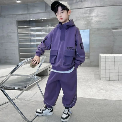 2025 Boys' Long Sleeve Spring Autumn Two-Piece Hoodie Set Trendy Cool Stylish M-L Size