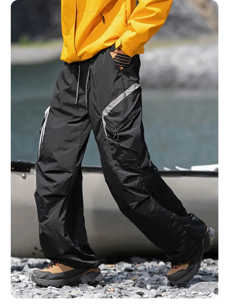 Autumn Hiking Pants Outdoor Patchwork Waterproof Mountaineering Zippered Trousers Male Elastic Waist Camping Fishing Cargo Pants