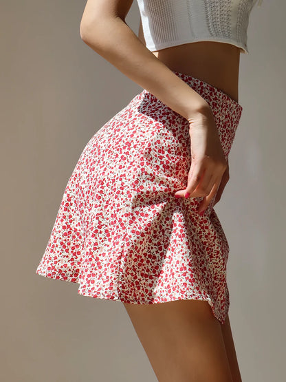 2024 Summer New Retro Vacation Style Small Floral Half Skirt High Waisted Wrap Buttocks Elegant Sweet Slim Short Skirt 06AH