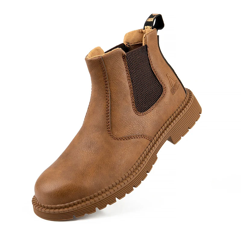 Water Proof Safety Work Shoes For Men Steel Head Leather Boots Male Footwear Indestructible Construction Work Shoes Brown