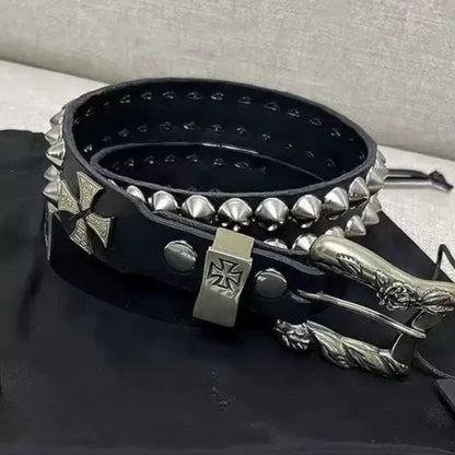 Punk New Gothic Y2K Women Men Belts Luxury Brand Goth Ladies Hip Hop Punk Rivet Skeleton Print Waist Belt Jeans Waistband