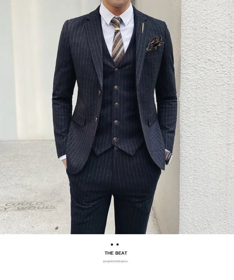 (Blazer+Vest+Pants) 2024 New Striped  Wedding Suits  for Men Three Piece Business Casual Party Multi-Occasion Slim Dress