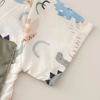 0-5 Years Old Baby Boys Summer Dinosaur Outfit, Short Sleeve Printed Shirt & Solid Cargo Shorts, 2Pcs Clothes Set