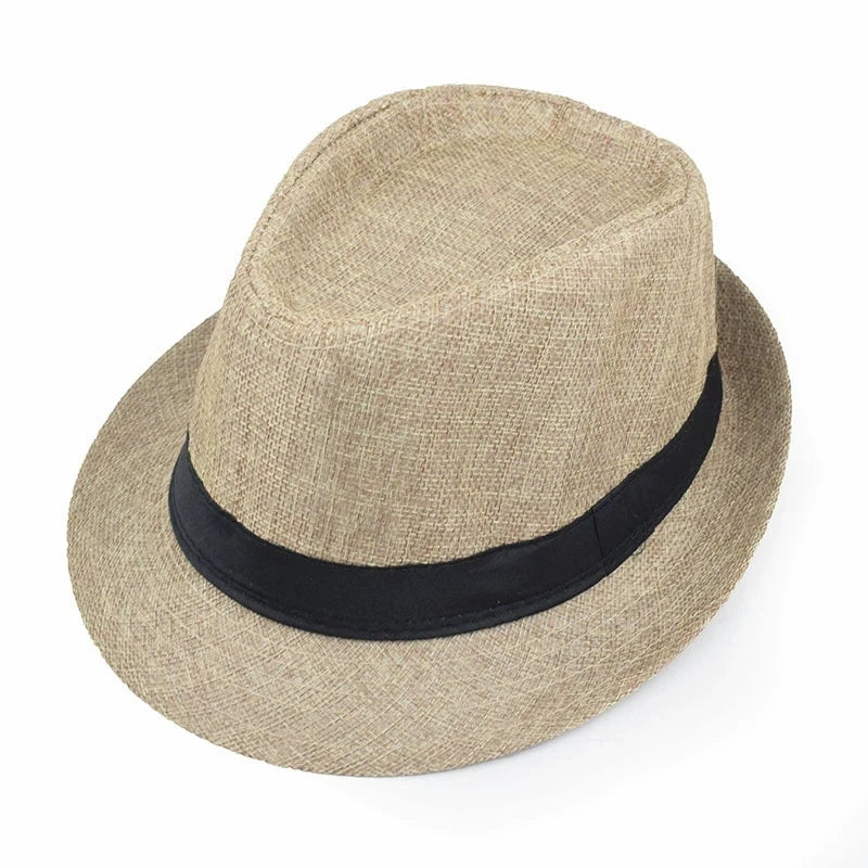 New Summer Linen Fedora Jazz Hat British Style Unisex Straw Hat Beach Sun Hat Sun Protection Korean Style Sun Hat