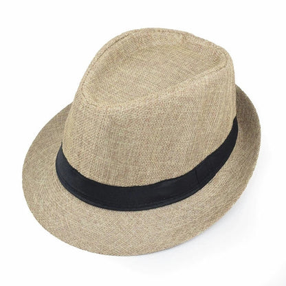 New Summer Linen Fedora Jazz Hat British Style Unisex Straw Hat Beach Sun Hat Sun Protection Korean Style Sun Hat