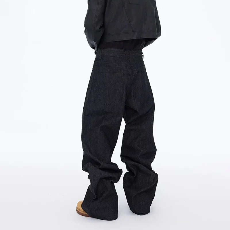 High Street Retro Buckle Design For Men'S Jeans Street Ruff And Handsome Loose Casual Wide Leg Pants Black Jeans