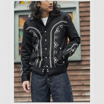Non Stock Bolero Men's Rockabilly Jacket in Black Vintage-Inspired Western Embroidery Outerwear