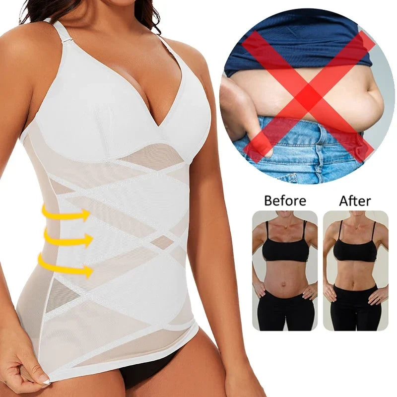 Women Built in bra Shapewear Camisole Tummy Control Body Shaper Slimming Underwear Compression Corset Bustier Tank Tops