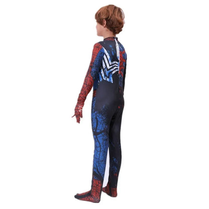 Kids Superhero Bodysuit Printed Grid Pattern Dress Up Costume Movie Character Role Halloween Kids Performance Costume