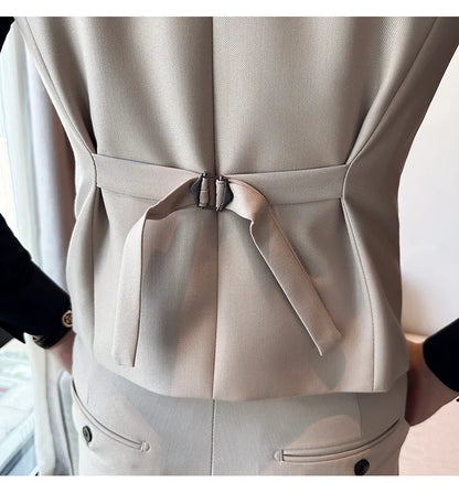 ( Vest + Pants) Men's Double-breasted Suit Vest 2 Pieces Set High Quality Business Casual Fashion Groom Wedding Dress Vest Sets