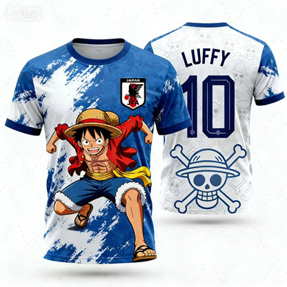 2026 One Piece Luffy Men Football Jersey Summer Short Sleeve Women T-shirt Cartoon Japan Style Anime Children Clothes Tee Tops