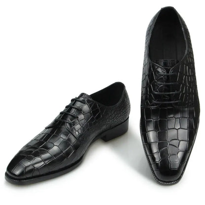 Top Grade Mens Genuine Leather Shoes Dress Party Shoes Men's Fashion Alligator Printing Luxury Zapatos De Hombre Genuine Leather