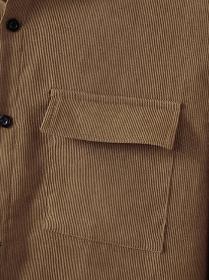 Men's suit Solid color corduroy suit Long sleeve shirt and pants casual suit