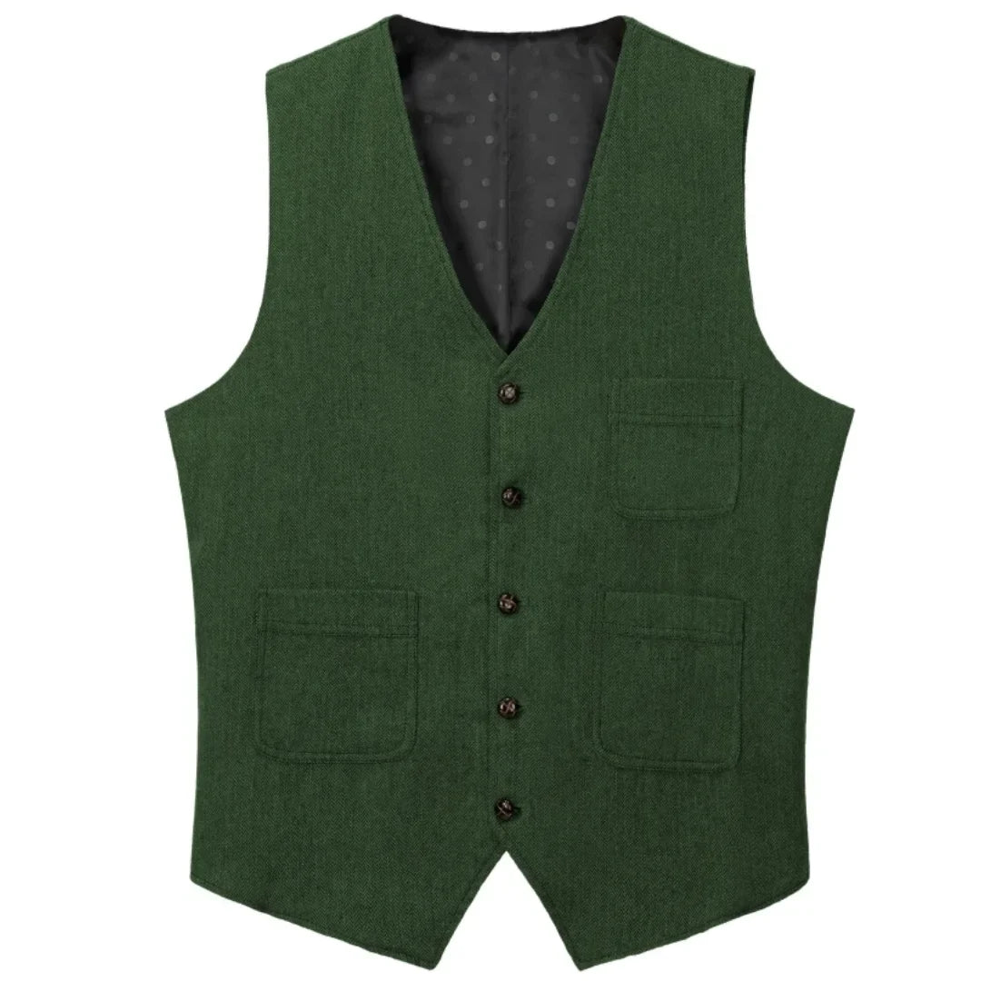 Men Vest Green Herringbone Solid Single Button Waistcoat For Birthday Wedding Business Banquet Work Daily Casual Men Suit Vest