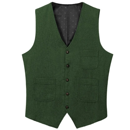 Men Vest Green Herringbone Solid Single Button Waistcoat For Birthday Wedding Business Banquet Work Daily Casual Men Suit Vest
