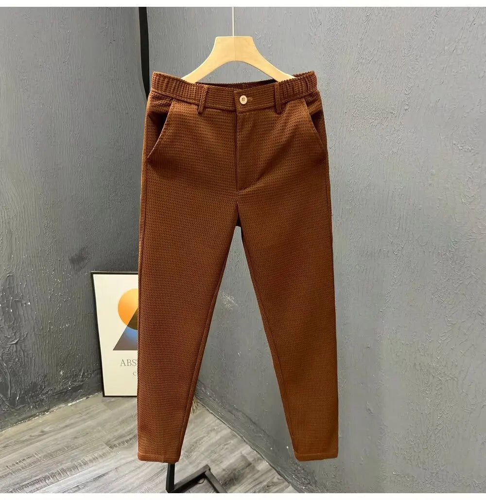 2026 High-grade Men's Solid Suit Pants Spring Summer Korean Style Pocket Straight Nine Split Pants Male Business Casual Trousers