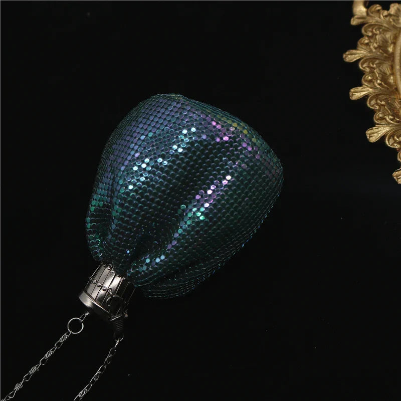 Lost in Vintage Glitter Sparking Evening Bag Handbag with Aluminum Pieces Crossbody Clutches Shoulder Metallic Chains