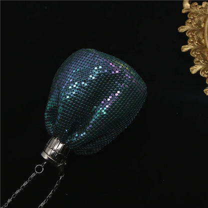 Lost in Vintage Glitter Sparking Evening Bag Handbag with Aluminum Pieces Crossbody Clutches Shoulder Metallic Chains