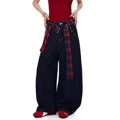 ZHIZOU Women Dark Blue Y2k Oversize Jeans Harajuku Wide Leg Denim Trouser Japanese 2000s Style Baggy Jean Pants Vintage Clothe