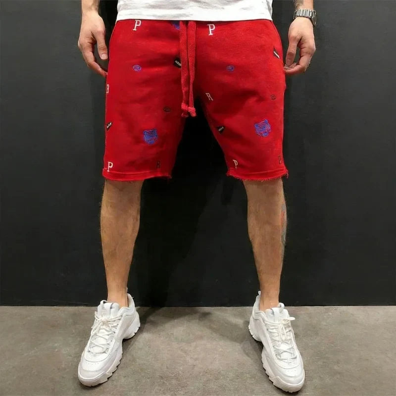 Spring Summer Mens Cotton loose Shorts Streetwear Bodybuilding Embroidered casual Short pants Jogger sports Tiger head Shorts