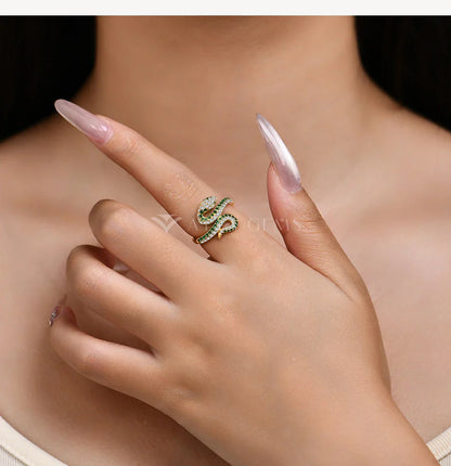 ATTAGEMS Bague Serpent Entièrement Moissanite DVVS1 Couleur Diamant Argent Sterling 925 Pour Femmes Hommes Bagues de Mariage Fête Certifié