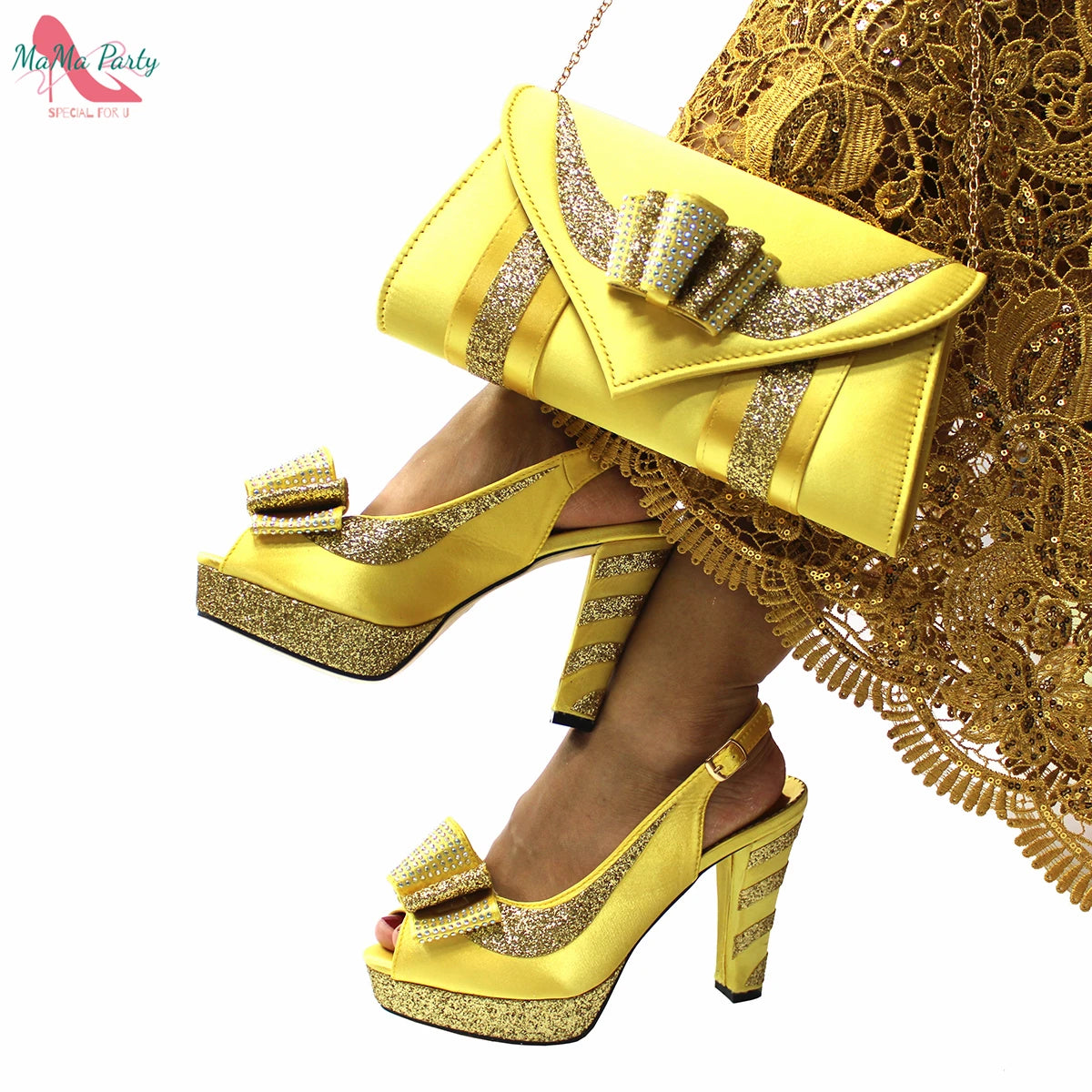2025 Red Elegant Style Italian Women Shoes Matching Hand Bag Set  Slingbacks Sandals with Platform for Party