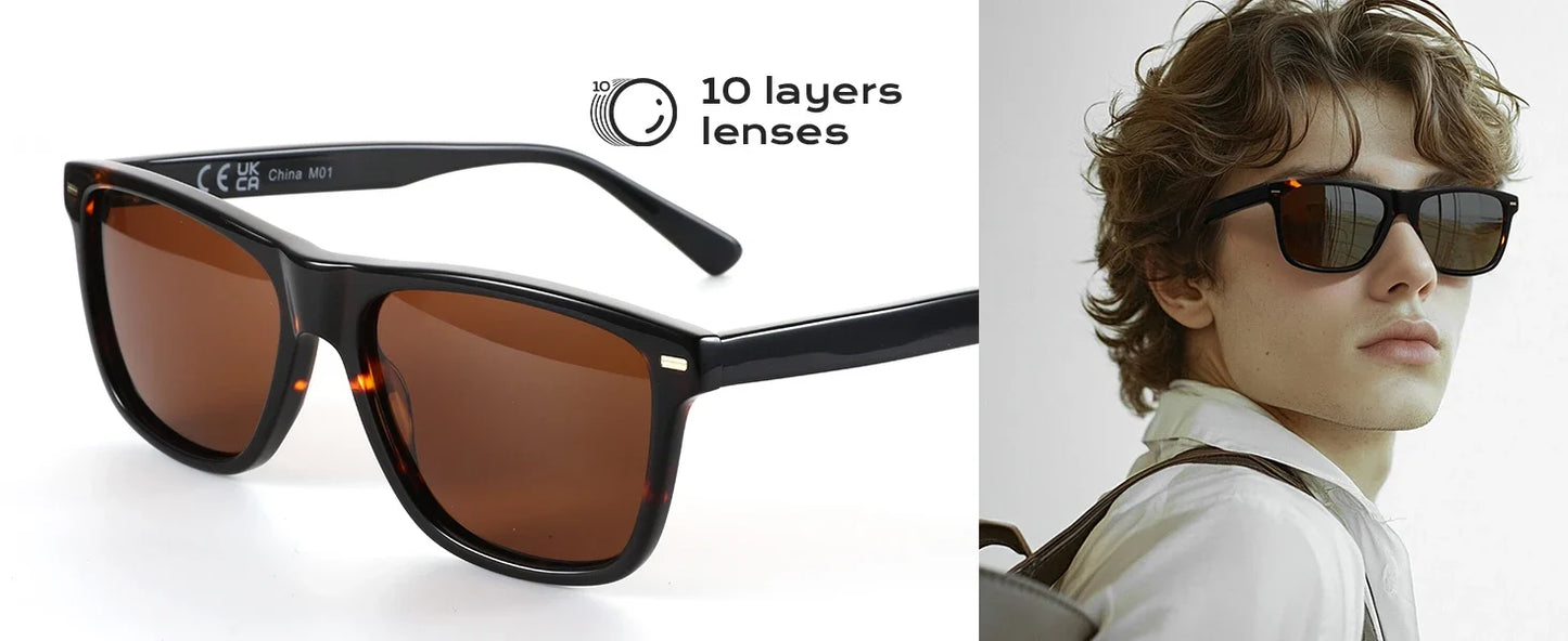 Fashion Square Polarized Sunglasses UV400 Protection Acetate Sun Glasses Classic Design Shade for Women Men