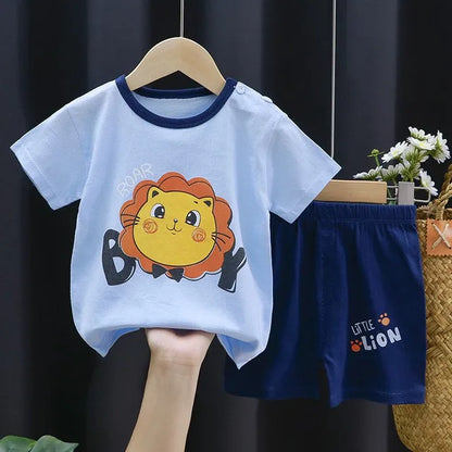Dinosaur Printed Boys T-shirt + Shorts Casual Suit Summer Children's Clothes Loose Fashion Short Sleeved Cartoon Tracksuits 0-4Y