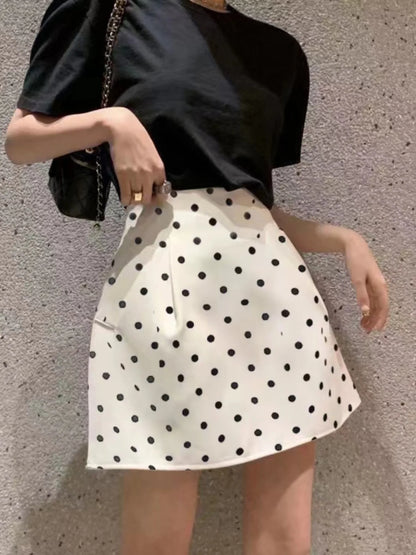 Victorian Sle Polka Dot Puffy  Skirt High Waist Midi Skirts White Flower Bloom f-length Women's Faion Summer 2024