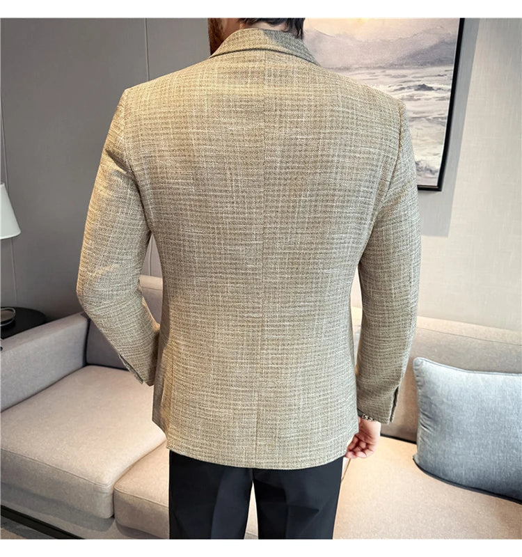 Autumn Winter Thick Wool Plaid Suit Jacket 2025 New Men's Slim Fit Casual Fashion Formal Business Socia Party Jacket Coats