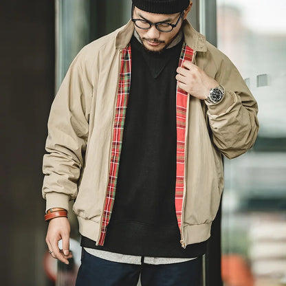 Men's Vintage Khaki Jackets Retro Work Stand-collar Moto Jacket Casual Zippered Autumn and Winter Coat for Unisex Outwear