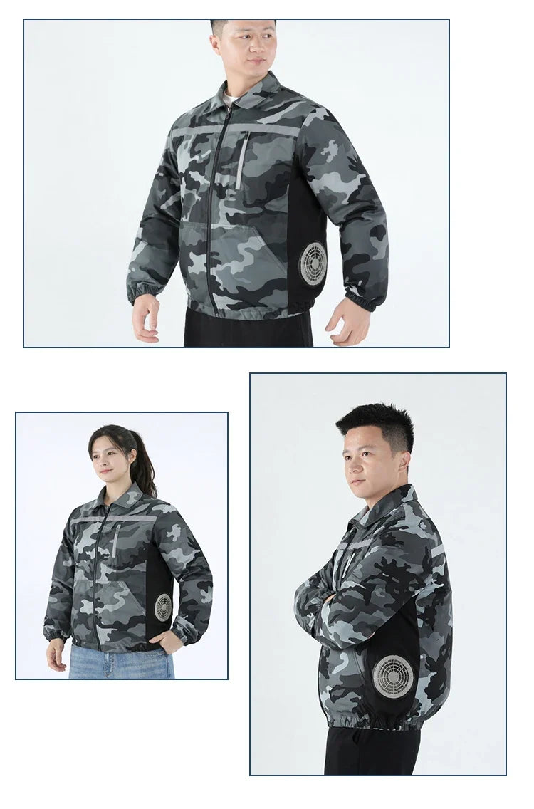 New Men'S Outdoor Fishing With Fan Clothes Construction Site Driving Heatstroke Prevention Cooling Work Coat(Without Power Bank)