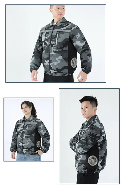 New Men'S Outdoor Fishing With Fan Clothes Construction Site Driving Heatstroke Prevention Cooling Work Coat(Without Power Bank)