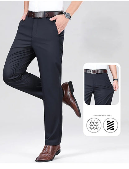Mulberry Silk Pants Men's Summer Thin Breathable Business Casual Loose Trousers Straight Non-iron Solid Color Plus Size 3colors
