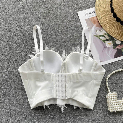 Women Hotsweet Sleeveless Sexy Chest Cushion Lace Backless Embroidered Beads Slim Straps Camis Top High Street Autumn Clothing